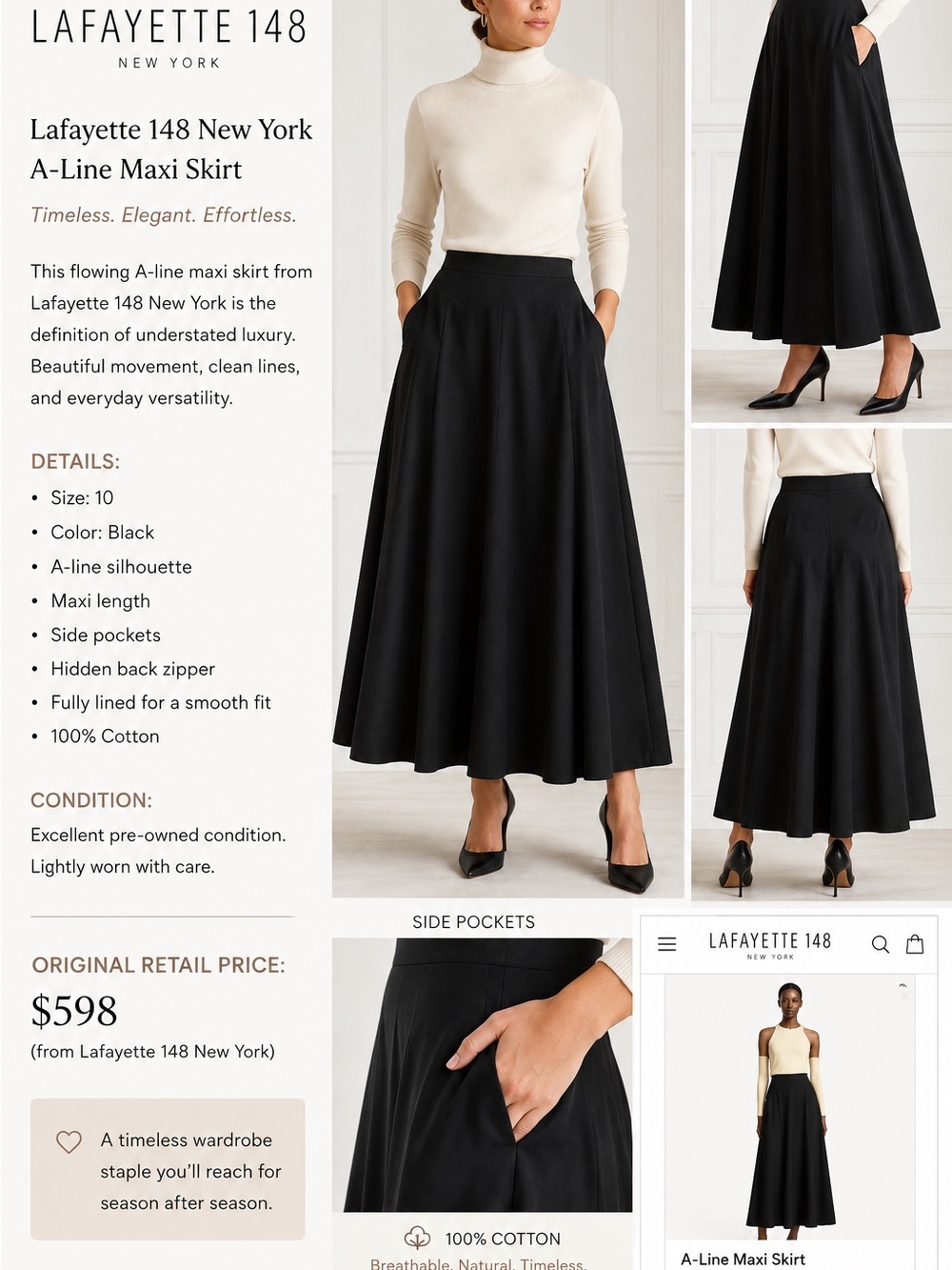 Lafayette 148 New York Black A-Line Maxi Skirt